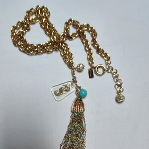 Lilly Pulitzer Gold Seahorse Tassel Statement Necklace Turquoise Coral Nautical